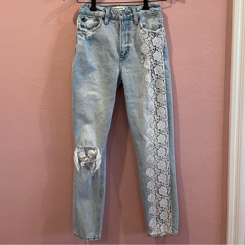 Abercrombie Curve Love High Rise Mom Jeans with Lace